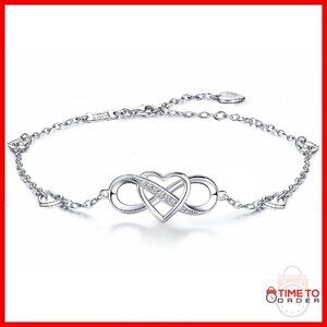 Sterling Silver Infinity Heart Anklet Adjustable Bracelet Women's Jewelry